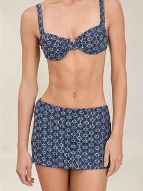 DEVON WINDSOR Blue Patterned Underwire Bikini Top with Coordinating Mini Skirt